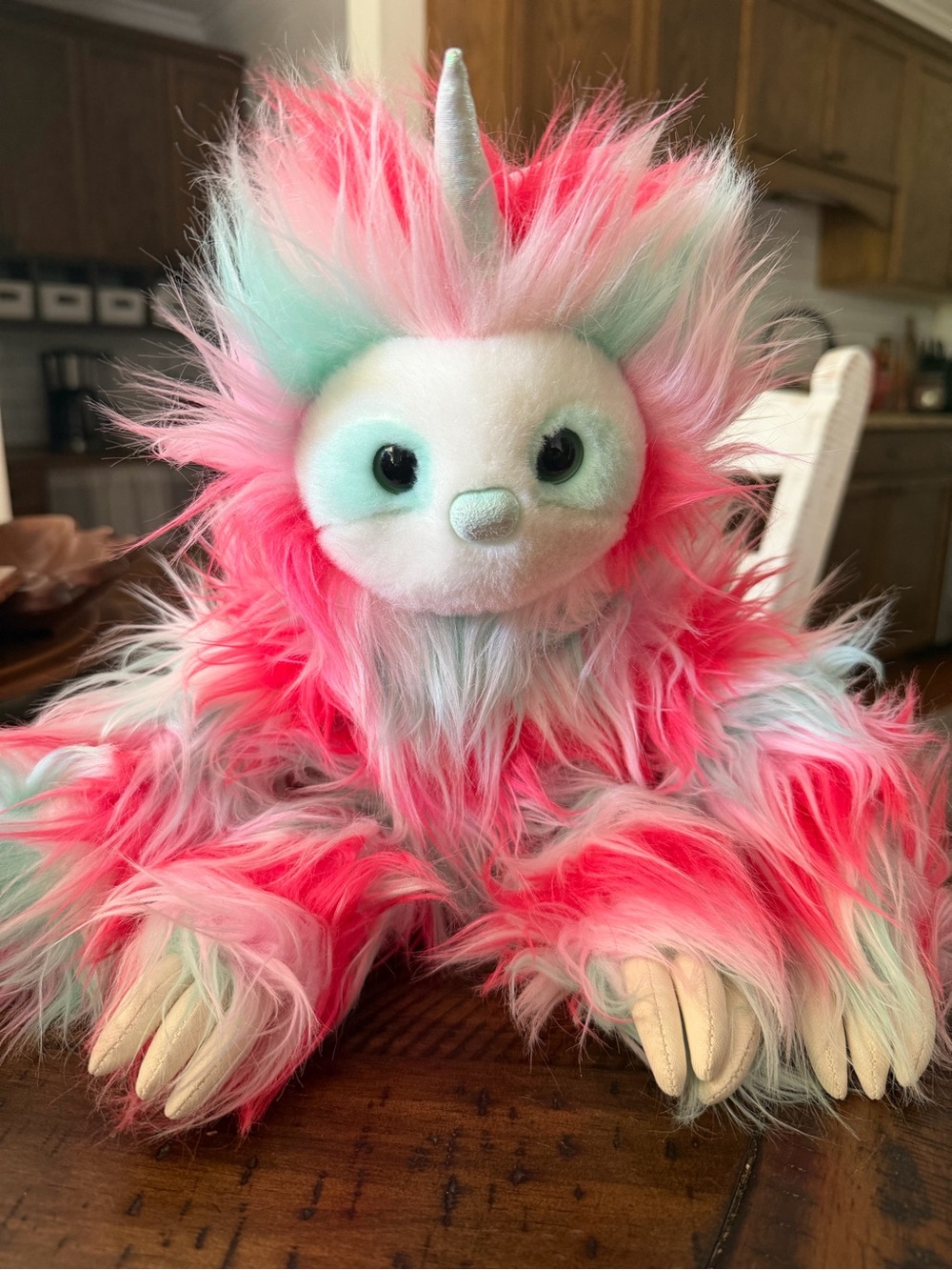 Aurora Pink Teal Striped Sloth Unicorn Plush Fuzzy Stuffed Animal Soft Toy 15"